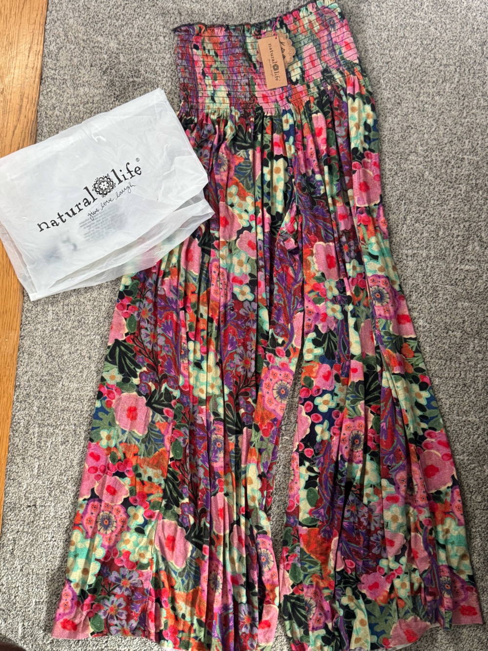 Natural Life ButterSoft Knit Palazzo Pant - floral “pink painted garden NWT SZ S
